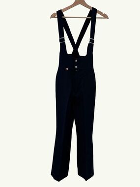 Vintage 80s 90s Roffe Ski Bib Pants Blue Wool Blend USA Size 8